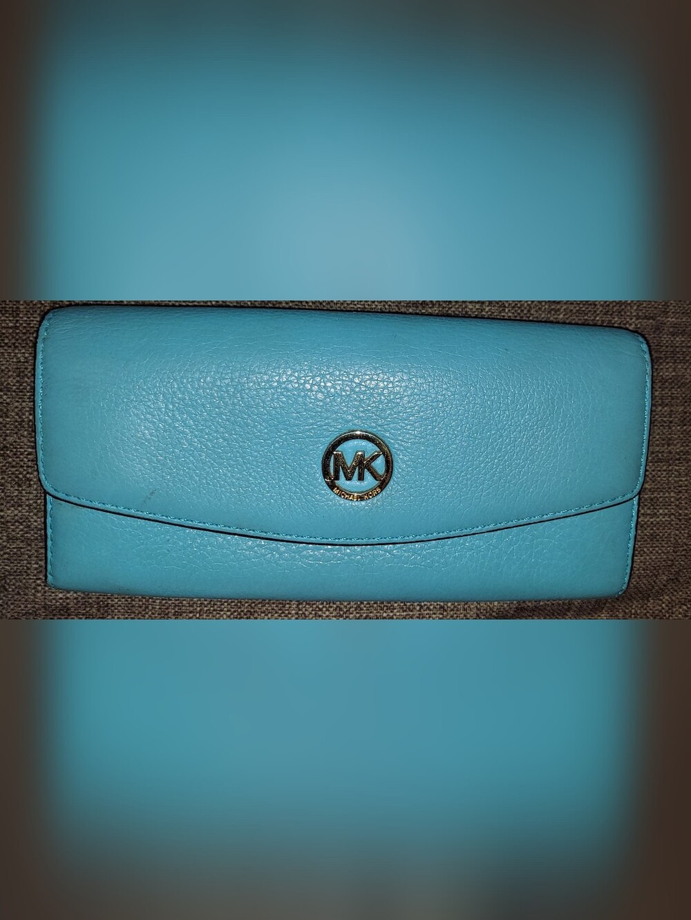Michael Kors Turquoise Blue Pebbled Leather Continental Wallet with Gold MK